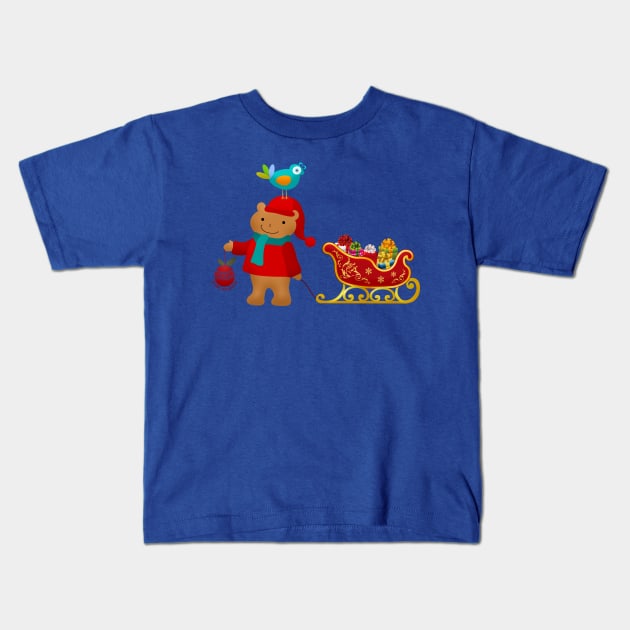 Merry Christmas Bear & Bird Kids T-Shirt by holidaystore